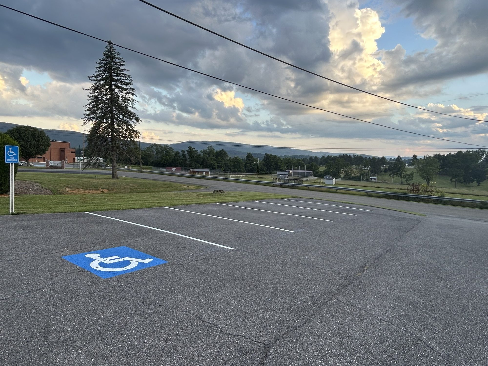 ADA stall in a lot overlooking the Blue Ridge mountains