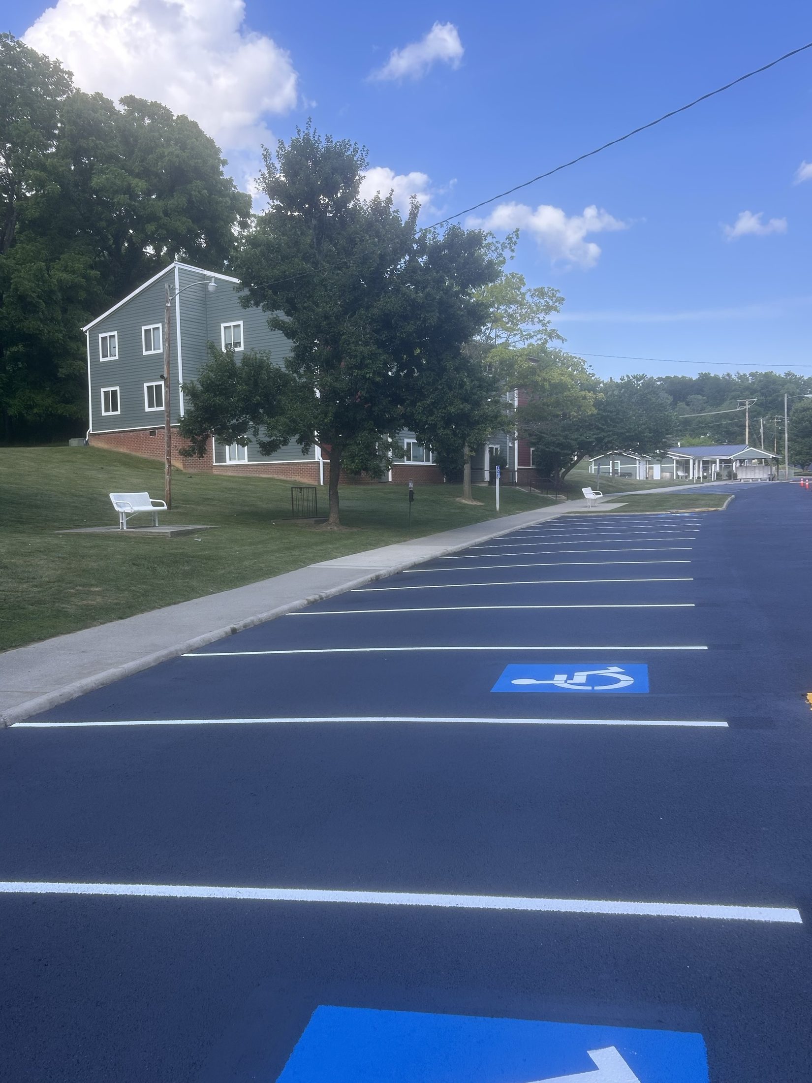 Apartment complex parking lot freshly striped